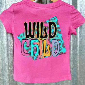 (Hot Pink) Leopard Wild Child Short Sleeve Girls Tee