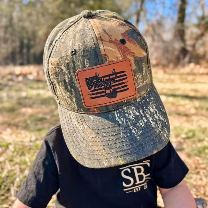 Hunting Flag Kids Camo Leather Patch Hat