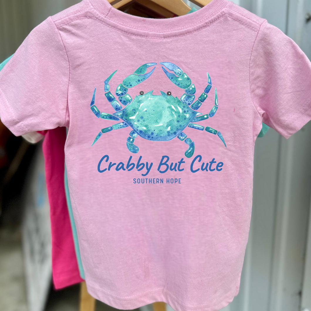 (Pink) Crabby But Cute Short Sleeve Kids Tee