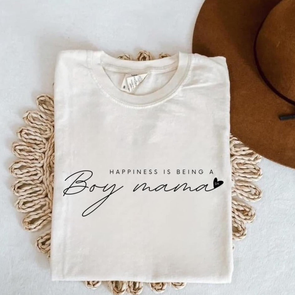(Ivory) Happiness Is Being A Boy Mama Short Sleeve Adult Tee