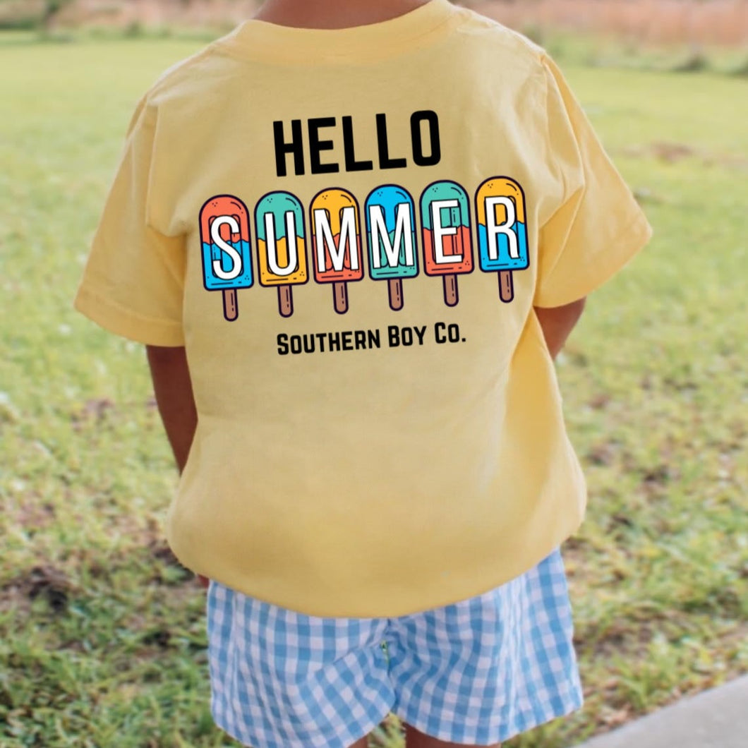 (Boys Yellow) Hello Summer Popsicles Short Sleeve Kids Tee