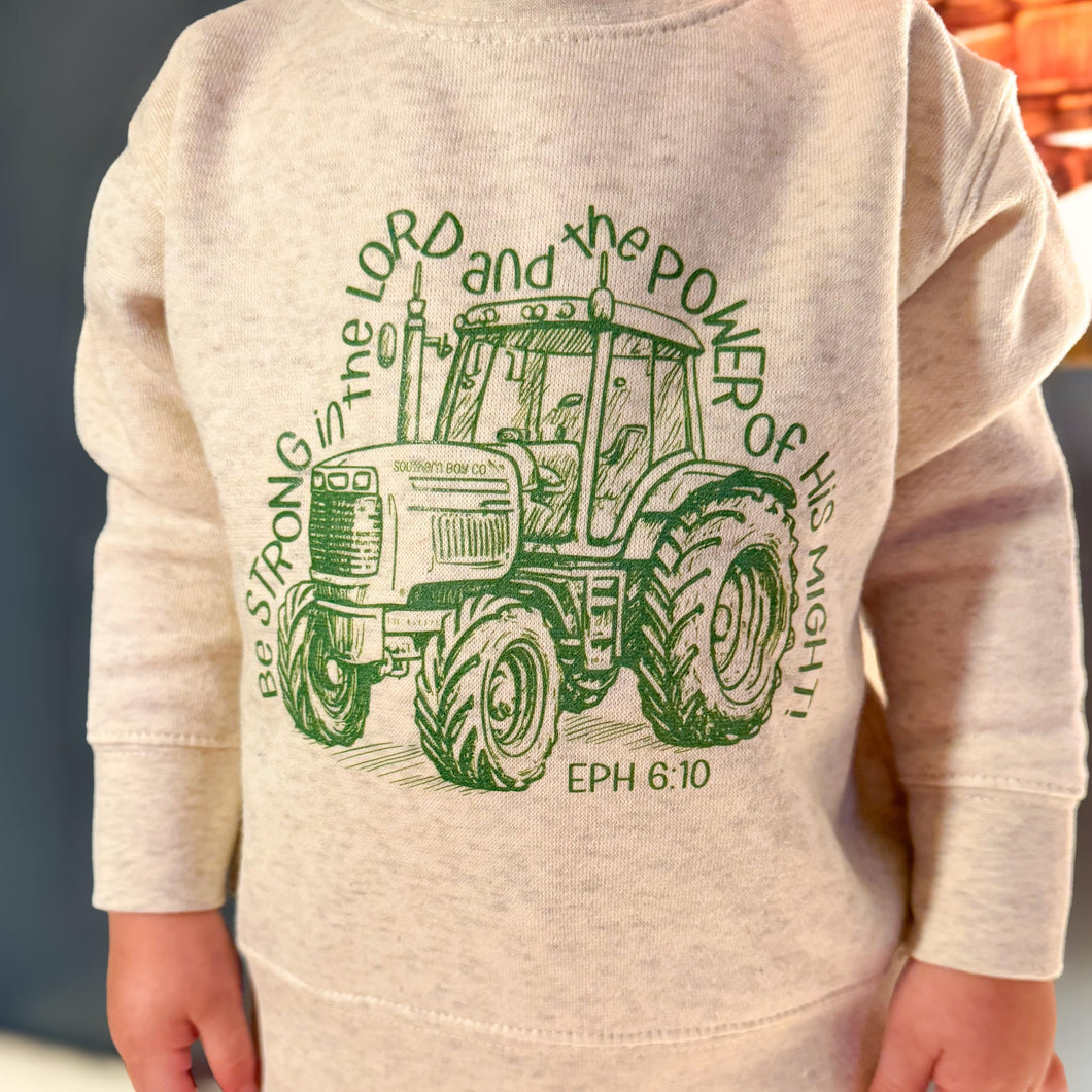 Green Tractor Be Strong Kids Fleece Sweatshirt