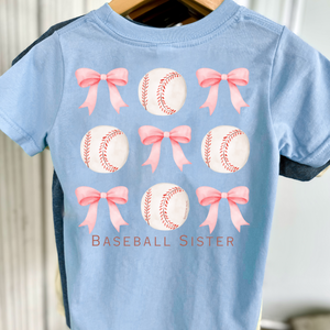 LIGHT BLUE Bows & Baseballs Short Sleeve Girls Tee