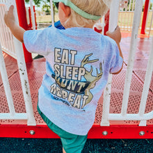 Load image into Gallery viewer, Camo Eat Sleep Hunt Repeat Deer Head Short Sleeve Kids Tee
