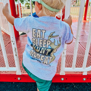 Camo Eat Sleep Hunt Repeat Deer Head Short Sleeve Kids Tee