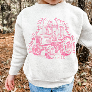 Pink Tractor Be Strong Girls Fleece Sweatshirt