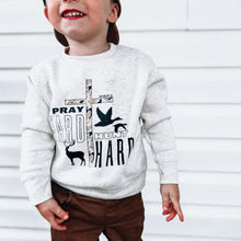 Load image into Gallery viewer, Pray Hard Hunt Hard Boys Fleece Sweatshirt
