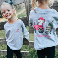 Load image into Gallery viewer, Pink Christmas Tractor (GREY) Long Sleeve Girls Tee(D)
