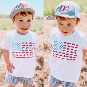 American Fish Flag Short Sleeve Kids Tee (D)