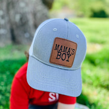 Load image into Gallery viewer, Mama’s Boy Leather Patch Kids (Gray/White)Hat
