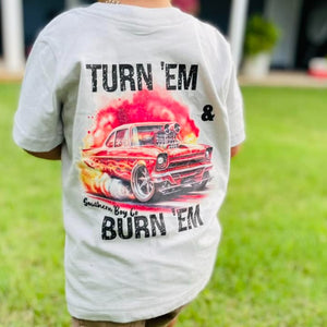 Turn 'Em & Burn 'Em Short Sleeve Kids Tee (D)