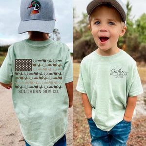 Hunting Seasons Flag (Sage) Short Sleeve Kids Tee