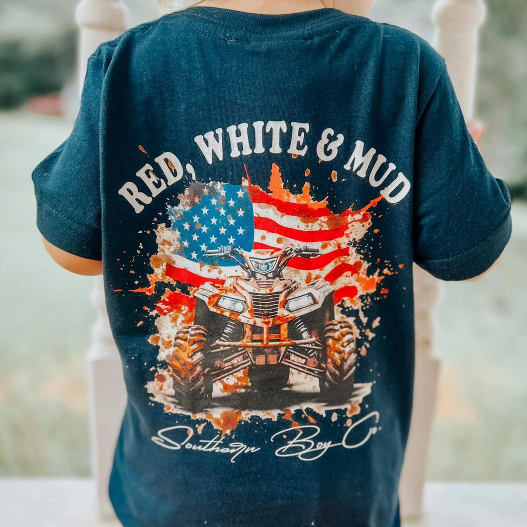 Red, White & Mud Short Sleeve Kids Tee (D)