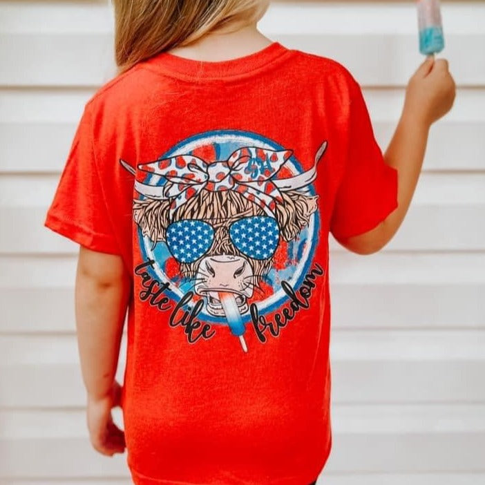 (Cow) Taste Like Freedom Short Sleeve Girls Tee (D)