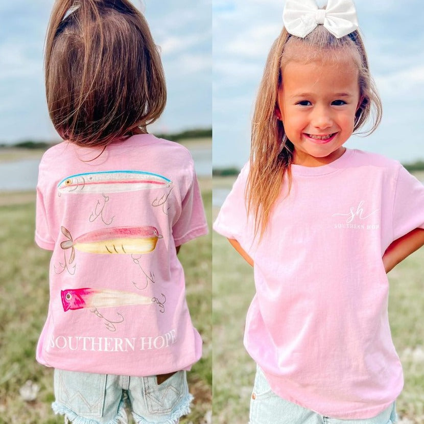 GIRLS) Fishing Lures Short Sleeve Kids Tee (D) – Southern Boy Co.