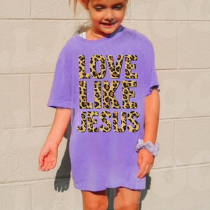 (Purple) Love Like Jesus Front Short Sleeve Kids Tee