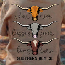 Load image into Gallery viewer, (Short) Whatever Lassos Your Longhorn Kids Tee
