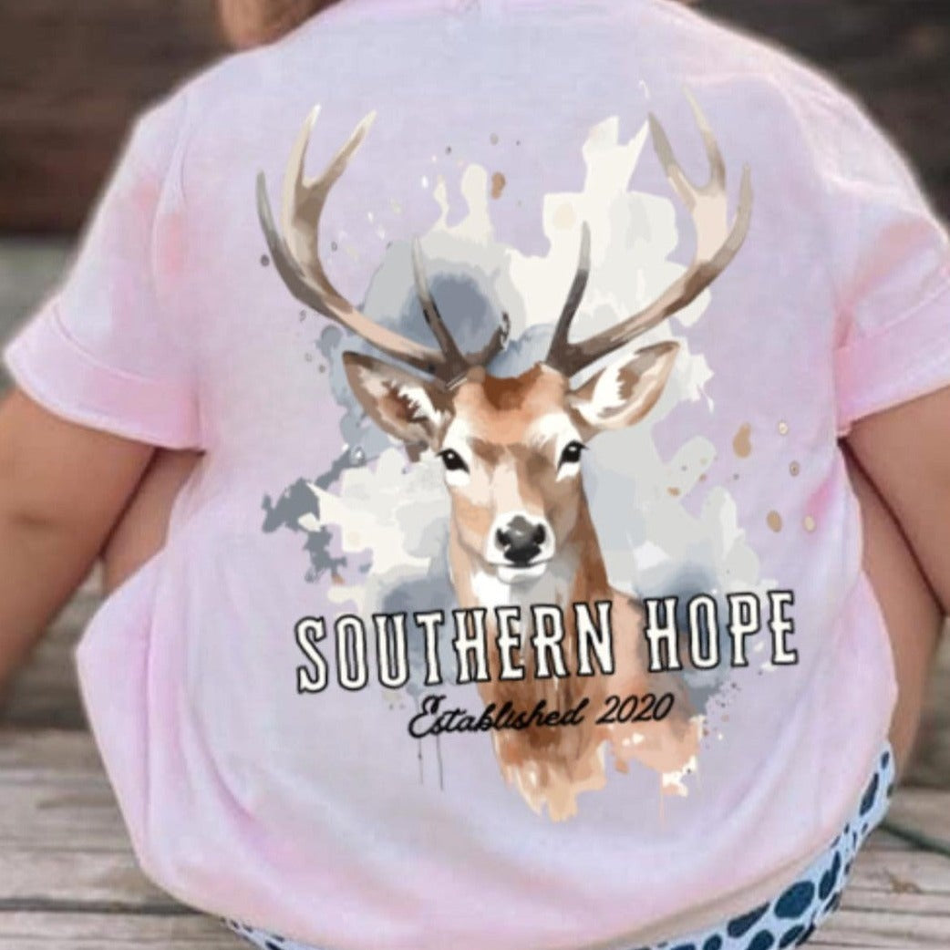 Girls Short Sleeve Watercolor Deer Tee (D)