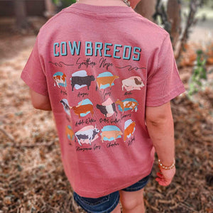 (GIRLS) Cow Breeds Short Sleeve Kids Tee (D)