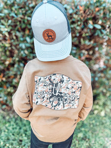 Deer Camo Badge Long Sleeve Kids Tee