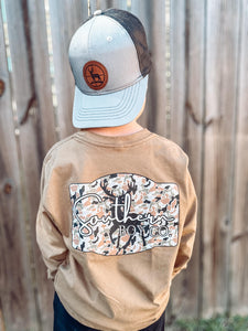 Deer Camo Badge Long Sleeve Kids Tee