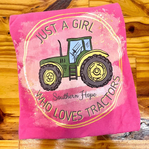 Just a Girl Who Loves Tractors (Pink) Long Sleeve Kids Tee