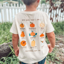 Load image into Gallery viewer, (Pumpkins) God Says That I Am Short Sleeve Kids Tee
