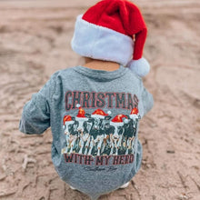 Load image into Gallery viewer, Christmas With My Herd (GRAY) Long Sleeve Kids Tee
