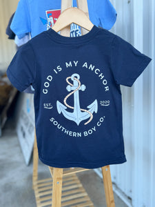 (Navy) God Is My Anchor Short Sleeve Kids Tee