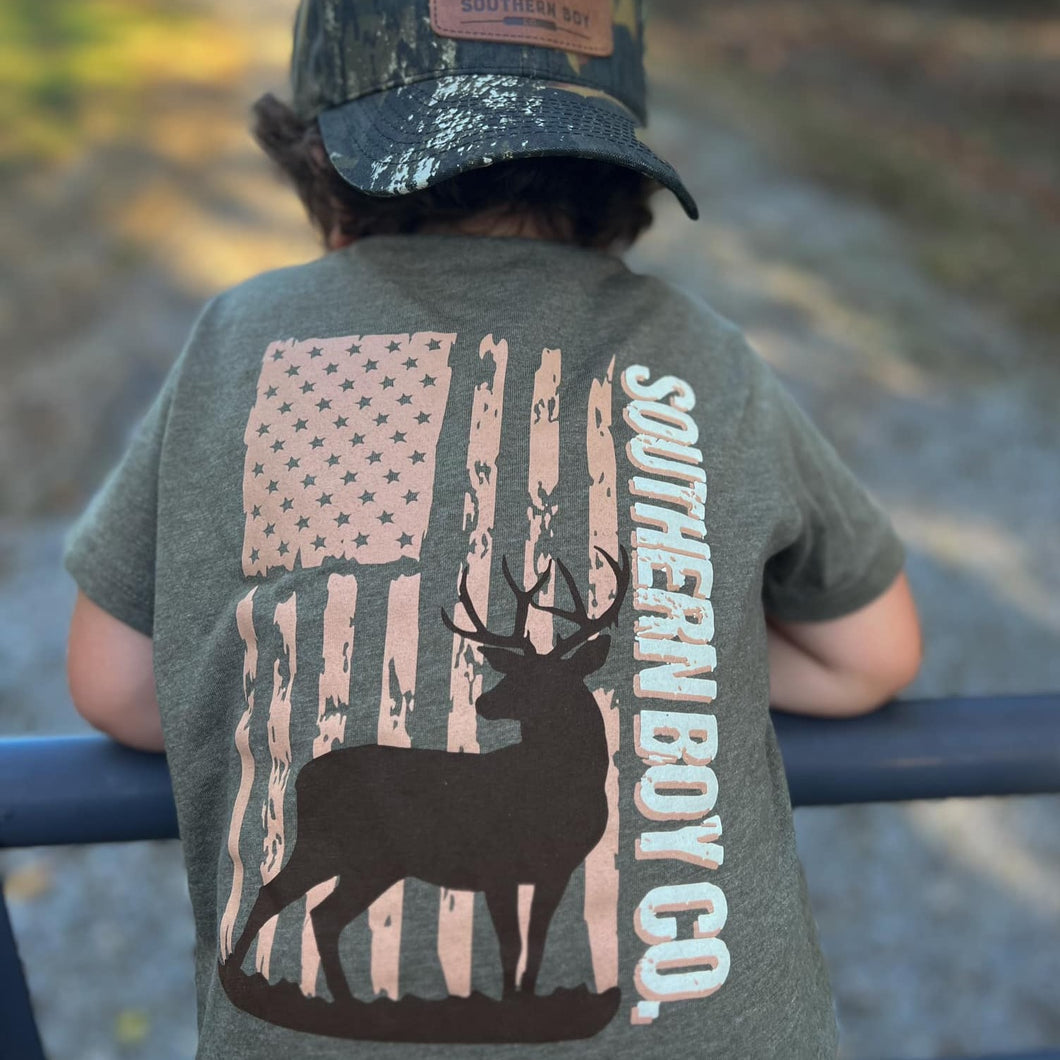 SBC Standing Buck Flag (Military Green) Short Sleeve Kids Tee