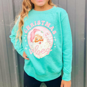 Santa Christmas Vibes GIRLS Fleece Crewneck Sweatshirt (D)