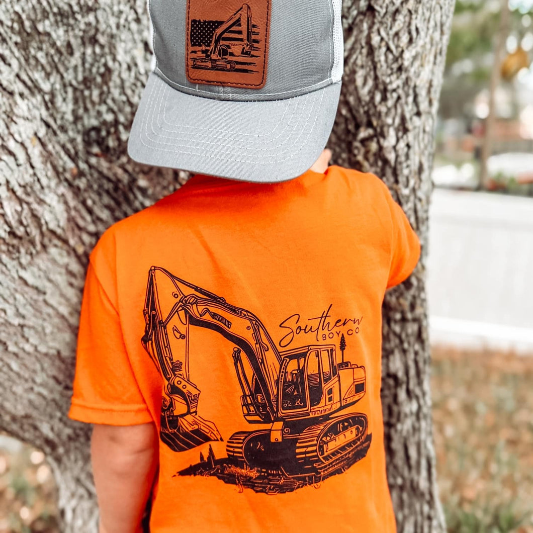 (Orange) Excavator Sketch Short Sleeve Kids Tee