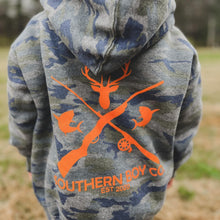 Load image into Gallery viewer, Camo Hunt &amp; Fish Kids Hoodie
