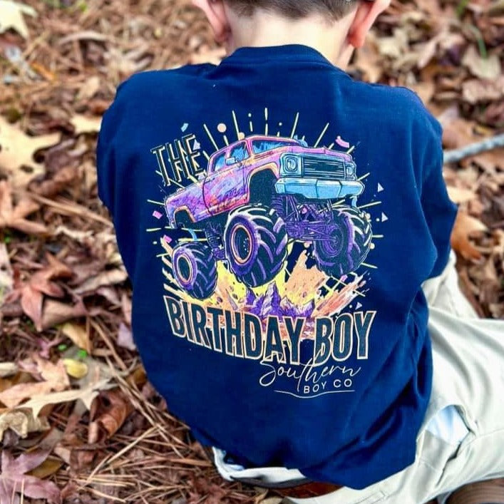 Monster Truck Birthday Boy's Long Sleeve Shirt