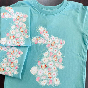 Floral Easter Bunny (Front) Short Sleeve Girls Tee