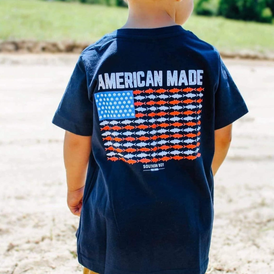 American Made Fish Flag Short Sleeve Kids Tee