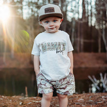 Load image into Gallery viewer, (T-SHIRT) Old School Camo Mama’s Boy (Natural Heather) Short Sleeve Kids Tee
