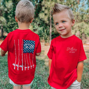 Fishing Pole Flag Short Sleeve Kids Tee