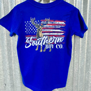 (Royal) Buck American Flag Short Sleeve Kids Tee