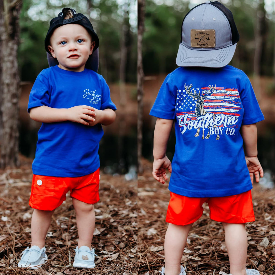 (Royal) Buck American Flag Short Sleeve Kids Tee