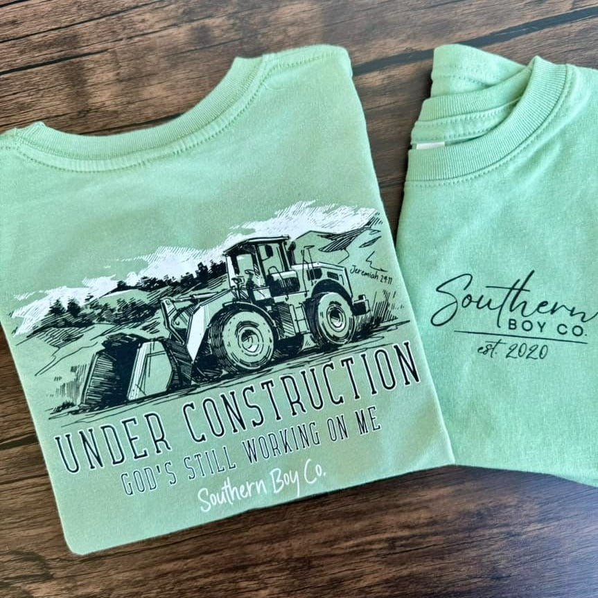 (Sage) Under Construction Short Sleeve Kids Tee