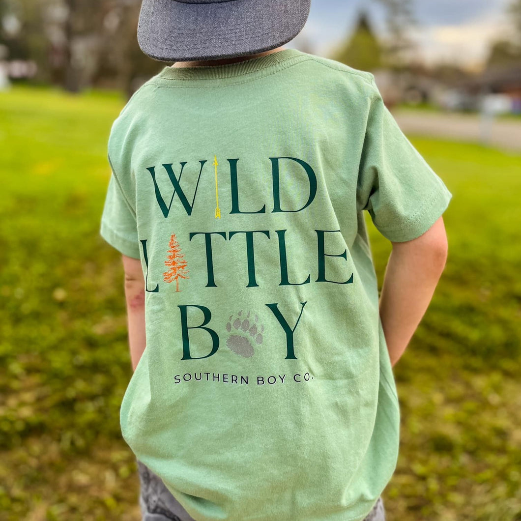 (Sage Green) Wild Little Boy Short Sleeve Kids Tee