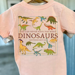 (Peach) Too Many Dinosaurs Short Sleeve Kids Tee