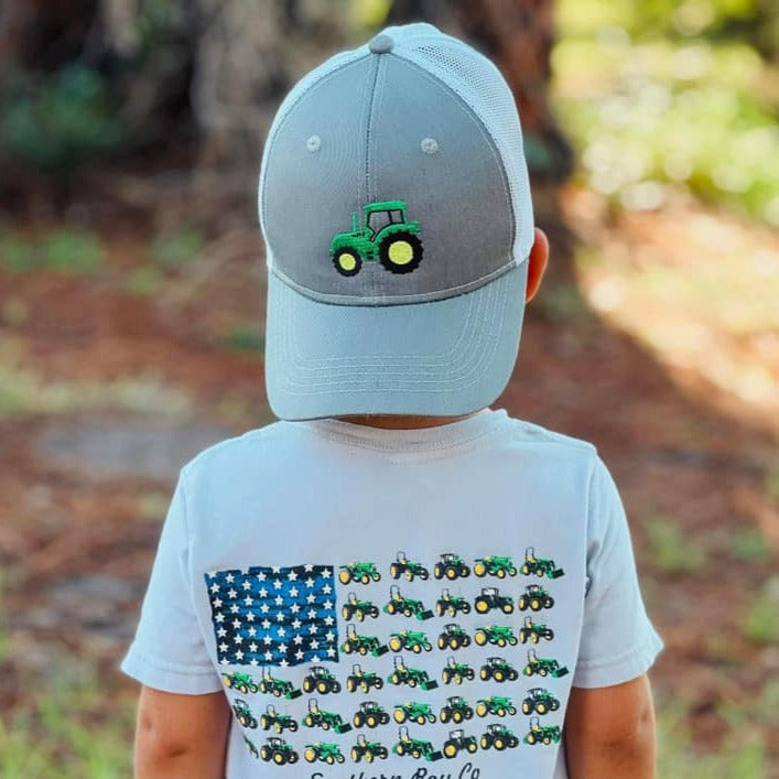 Grey/White Embroidered Tractor Hat