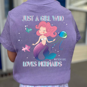 (Purple) Loves Mermaids Short Sleeve Girls Tee