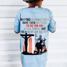 Load image into Gallery viewer, YOUTH Jesus Christ &amp; The American Soldier Short Sleeve Kids Tee
