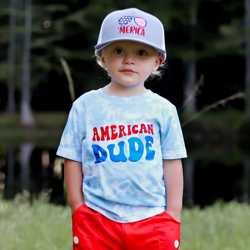 (SKY TIE DYE) American Dude Short Sleeve Kids Tee