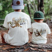 Load image into Gallery viewer, NATURAL Deer Camo Adventure Awaits Short Sleeve Kids Tee
