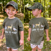 Load image into Gallery viewer, (FRONT/Military Green) Born To Hunt Trio Short Sleeve Kids Tee
