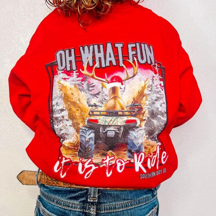 (LONG SLEEVE) Reindeer Four Wheeler Long Sleeve Kids Tee